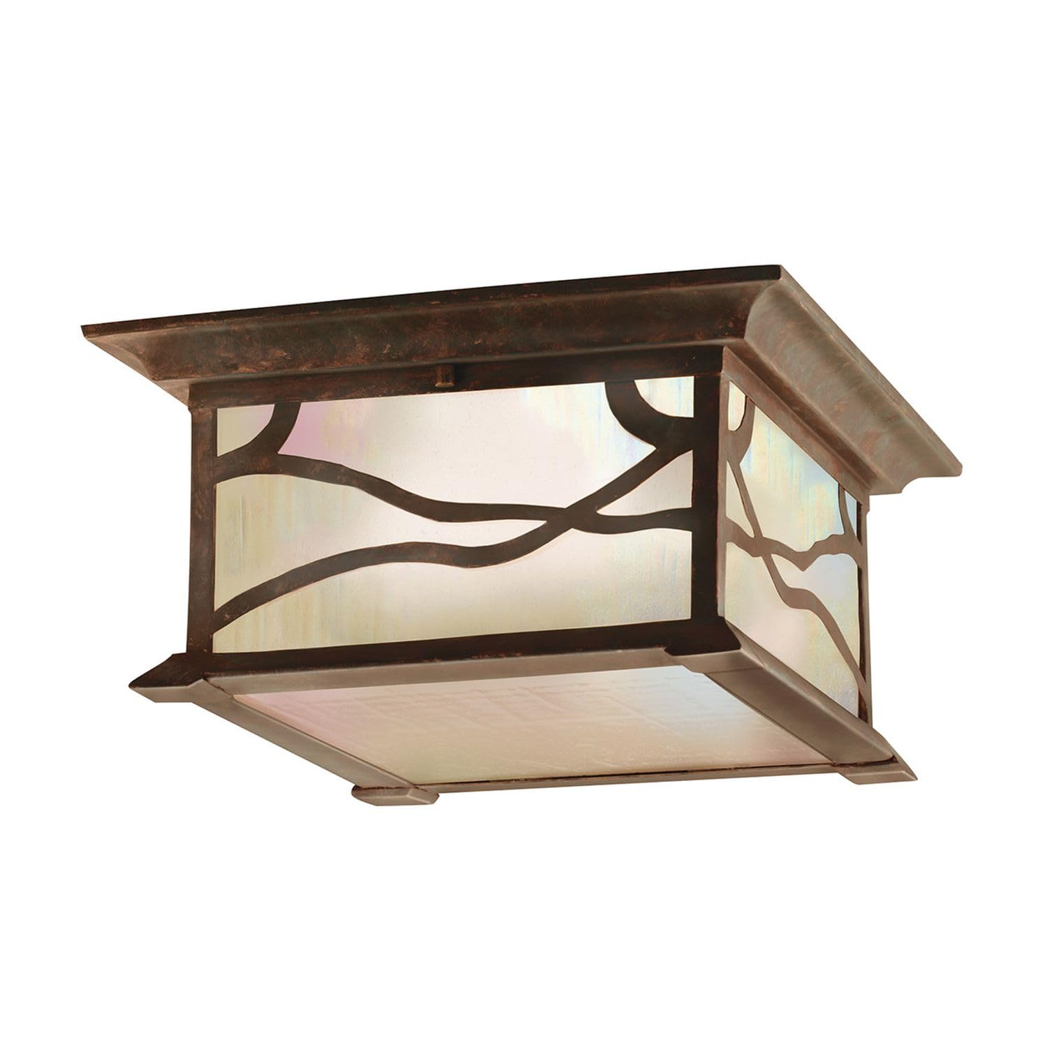 Licht-Erlebnisse Deckenlampe außen Aluminium Glas IP44 B: 29,8 cm in Kupfer Antik 2x E27 quadratisch Vintage Deckenleuchte aussen Terrassenlampe Außenleuchte