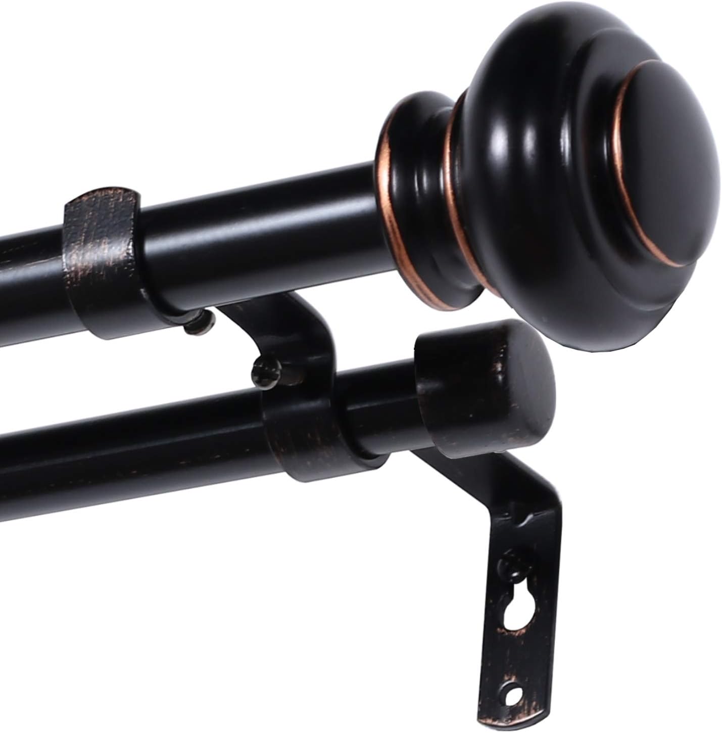 H.VERSAILTEX Elegant Window Treatment Telescoping Double Curtain Rod Set with Classic Cap, 3/4-Inch Diameter, Adjusts from 66 to 120 Inches, Black