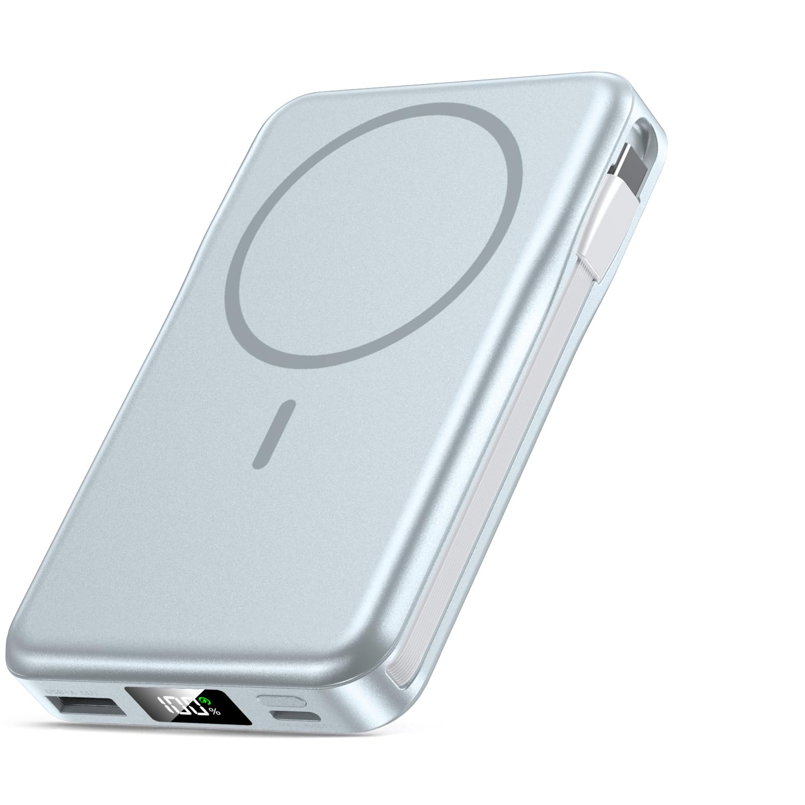 Magnetic Portable Charger, 10000mAh Power Bank, 5 in 1 Portable Charger with Built in Cable, 20W Fast Charging for Magsafe Battery Pack Compatible with iPhone 16/15/14/13 Pro/Pro Max, Samsung Series