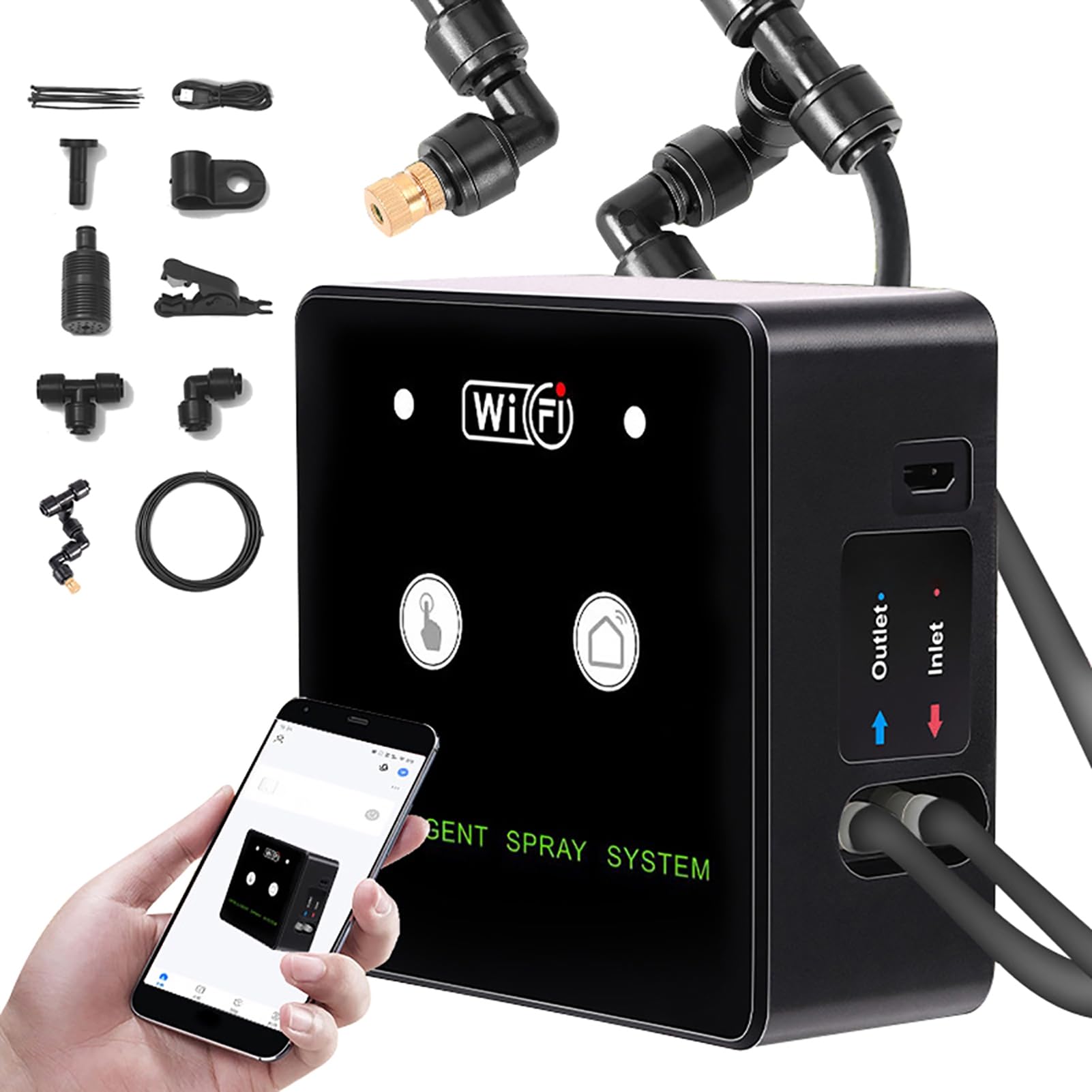 de nebulización para terrarios Wifi y kit de pulverización de humidificación para reptiles - Pulverizador automático con boquillas giratorias de 360 ​​grados - Control remoto por (5m 2 boquillas)