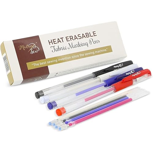 Madam Sew Heat Erasable Fabric Marking Pens for Sewing and Quilting | Fabric Markers for Sewing, Embroidery, Dressmaking with 4 Pens + 4 Refills | No Ghost Lines, Disappearing Ink for Precise Marking