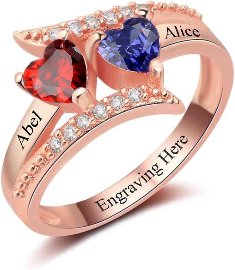 Personalized Mothers Rings Promise Rings for Her Customized Name Rings for Women with 2 Simulated Birthstones Engagement Wedding Jewelry for Women