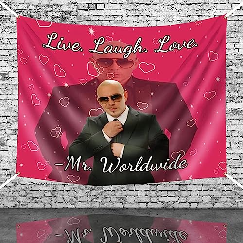 Mr Worldwide Says to Live Laugh Love Tapisserie amusante anti-décoloration pour décoration de chambre à coucher, tapisserie murale 3D pour décoration murale, tapisserie esthétique pour chambre à