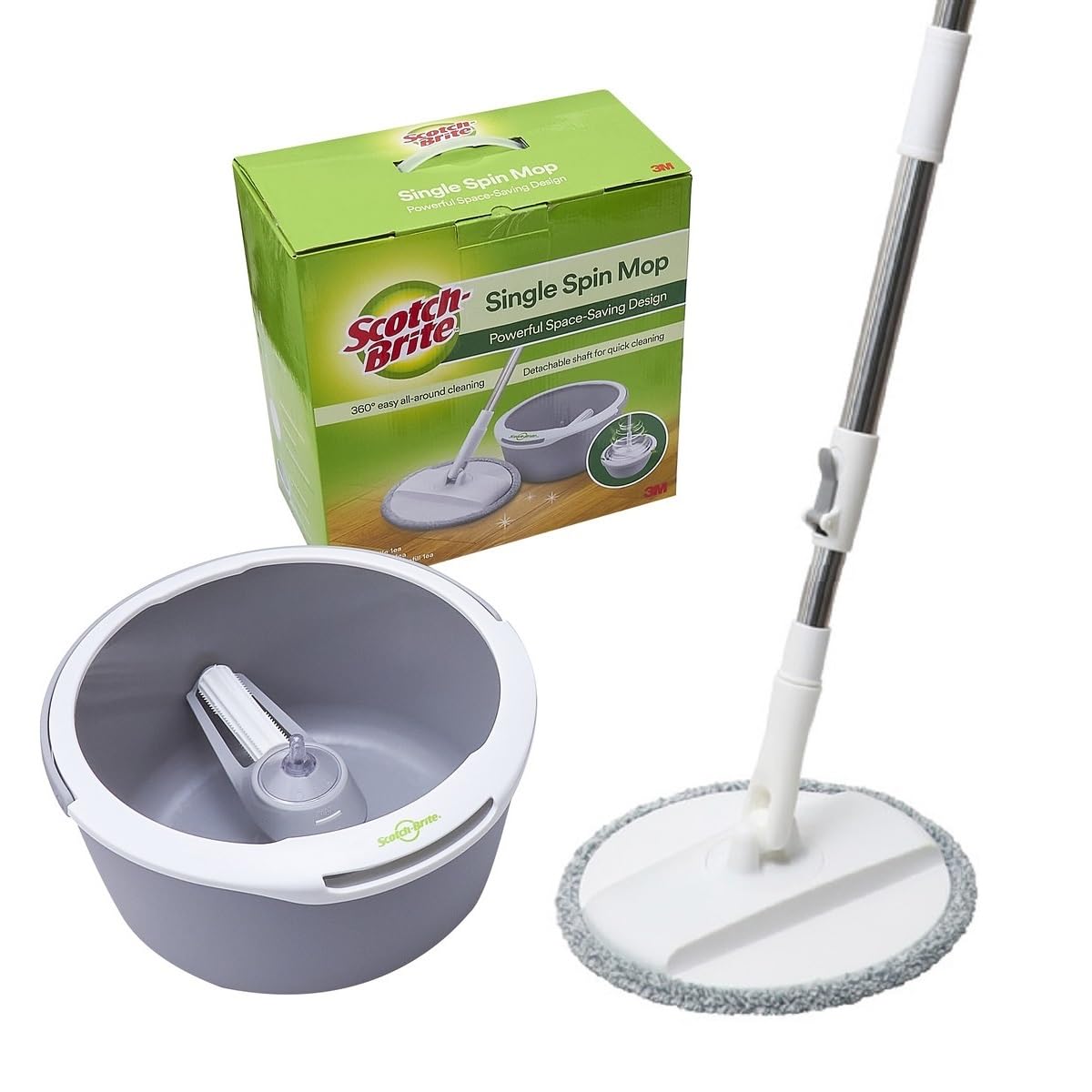 Scotch-Brite2-in-1 Bucket Spin Mop set (includes: mop with stick, bucket, mop refill), 1 set/pack | 360 easy all-around cleaning | Cleaning Mop | rinsing and drying in a single bucket | Floors