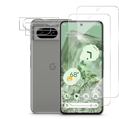 Pixel 8 Tempered Glass Screen Protector + Camera Lens Protector [ 2 + 2 Pack ][Fingerprint Unlock] [Anti-Scratch] [Case Friendly] Clear HD Protective Film for Google Pixel 8 5G