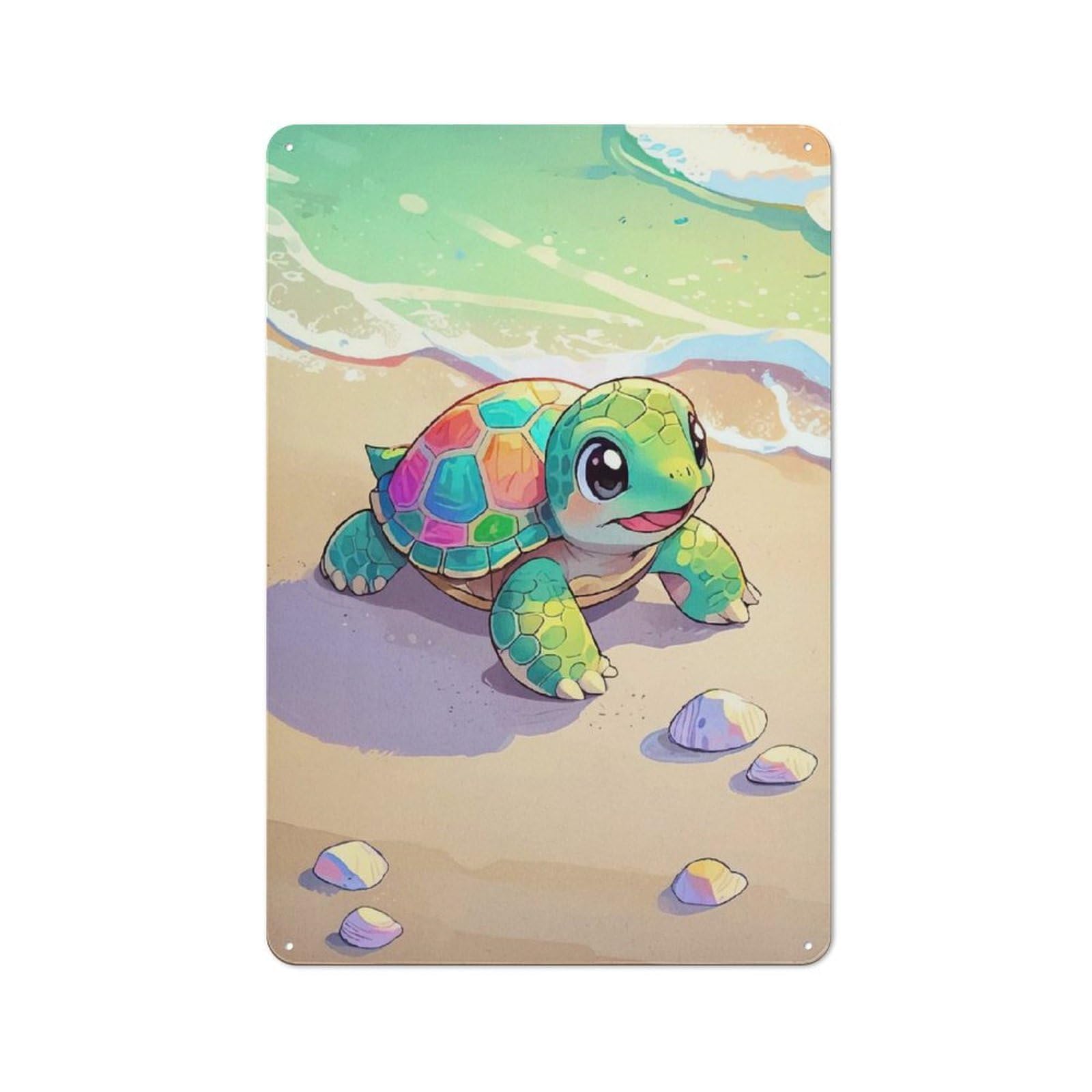 Junmoney Cartoon Turtle Beach Printed Metal Sign 30X20cm For Home Office Or Studio, For Winter Room Styling In Home Office And Studio