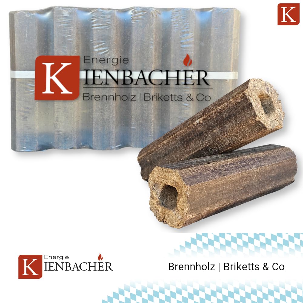 120kg PiniKay Holzbriketts Hartholz Briketts im Paket aus Buche- und Eiche Octagon Form Brenn Kamin Ofen Heiz Holz Grill Smoker Gluthalter Premium Brikett | Energie Kienbacher (120kg)