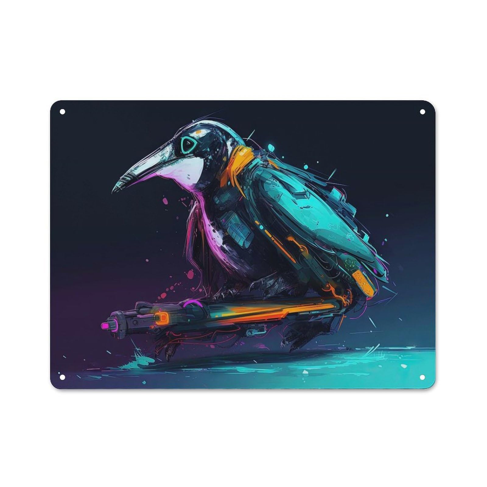 Junmoney Style-9 Glide Of Tomorrow Penguin Smart Metal Wall Decor 30X40cm, Office Metal Sign For Office, Study, Studio Or Hallway