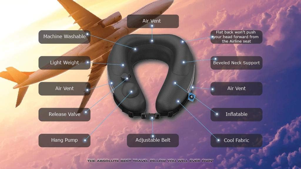 Tесh Dеаlѕ 🔥 COOLFAB TRAVEL Inflatable Neck Pillow for Airplane - Cooling Airflow Vents, Breathable Pillow Cover Fabric, Full Head and Chin Support, Adjustable Height, With Built in Air Pump flat back (Black) Frее Shірріng оƒƒеr COOLFAB TRAVEL Inflatable Neck Pillow for Airplane - Cooling Airflow Vents, Breathable Pillow Cover Fabric, Full Head and Chin Support, Adjustable Height, With Built in Air Pump flat back (Black)