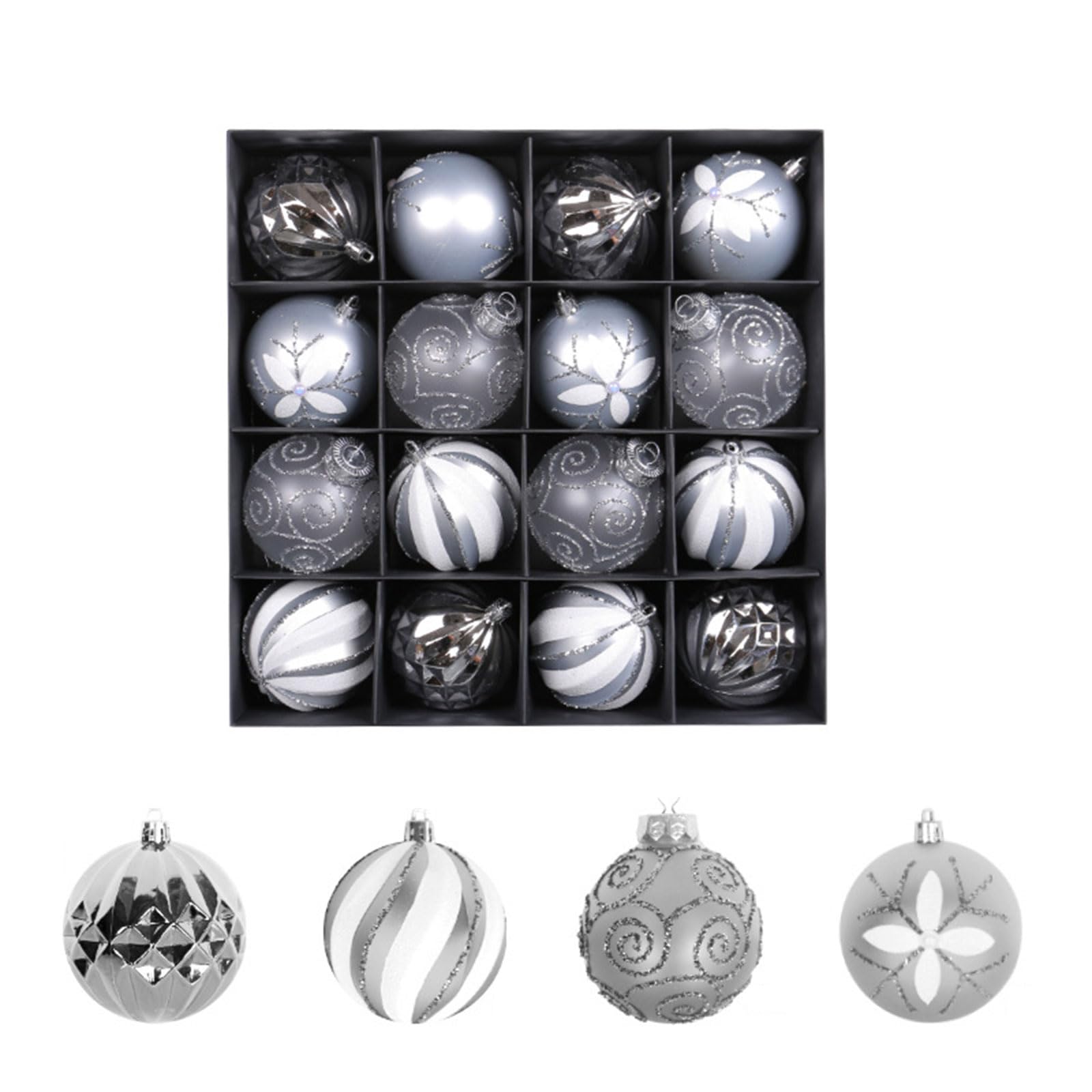 Kalttoy Silver 16Pcs Christmas Balls Ornaments For Christmas Tree Shatterproof Bauble Decor Hanging Ball Holiday Wedding Party Decor Ball Decorations