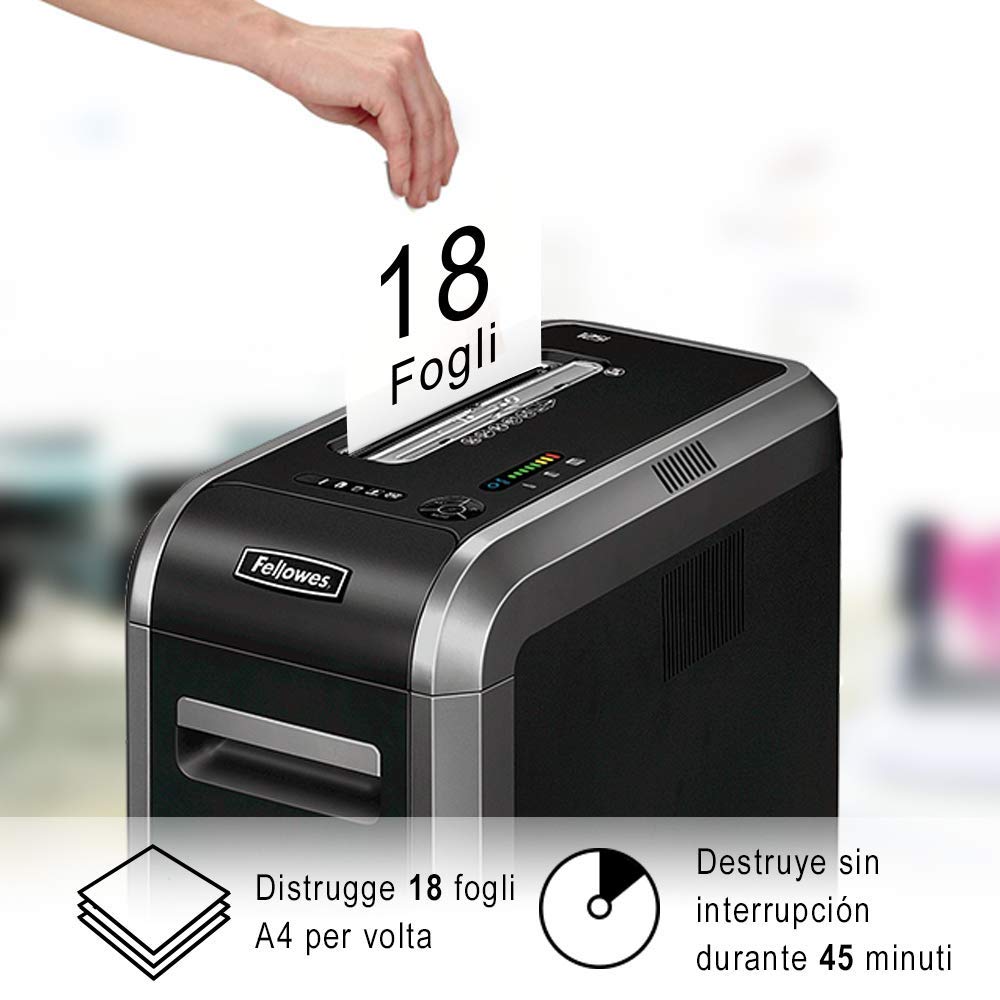 Fellowes 4613001 Distruggidocumenti Powershred 125i, a Strisce, Nero/Silver