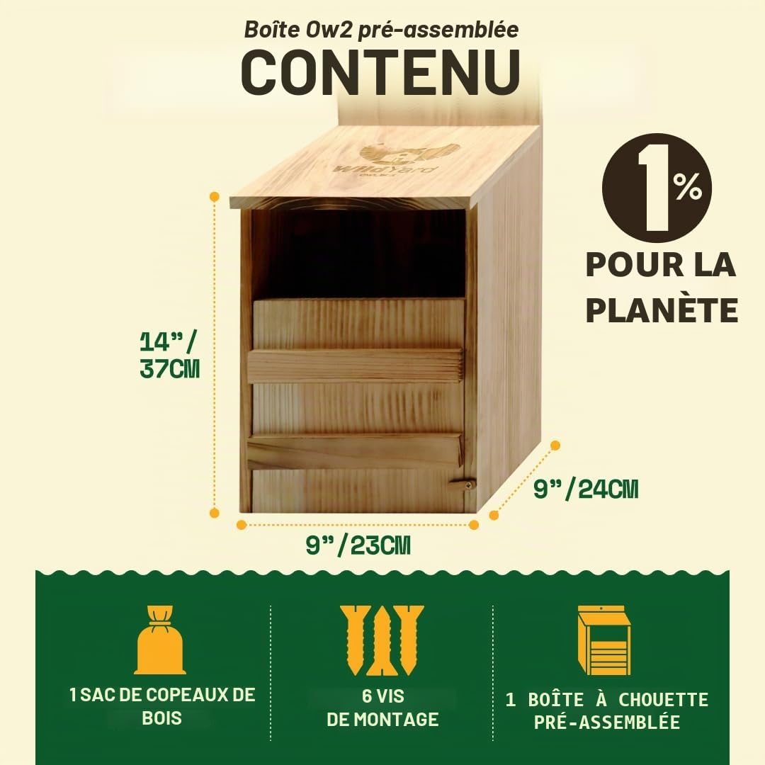 WildYard Nichoir à Chouette Effraie - Grand, Cèdre, Préassemblé | Nichoir à chouettes traditionnel en cèdre avec porte frontale pour un nettoyage facile, attire chouettes et oiseaux.