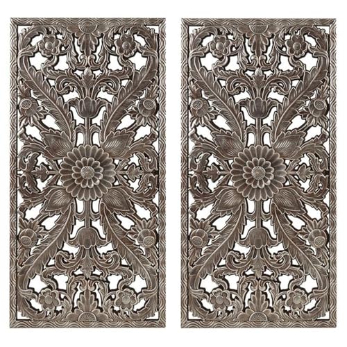 Pemberly Row MDF Botanical Panel Carved Wall Panel in Bronze