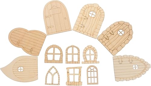 Miniatura 2 de EXCEART Puerta de gnomo de hada, 48 piezas, puerta de jardín de madera, puerta de hadas en miniatura, kit de manualidades para bricolaje, puertas de