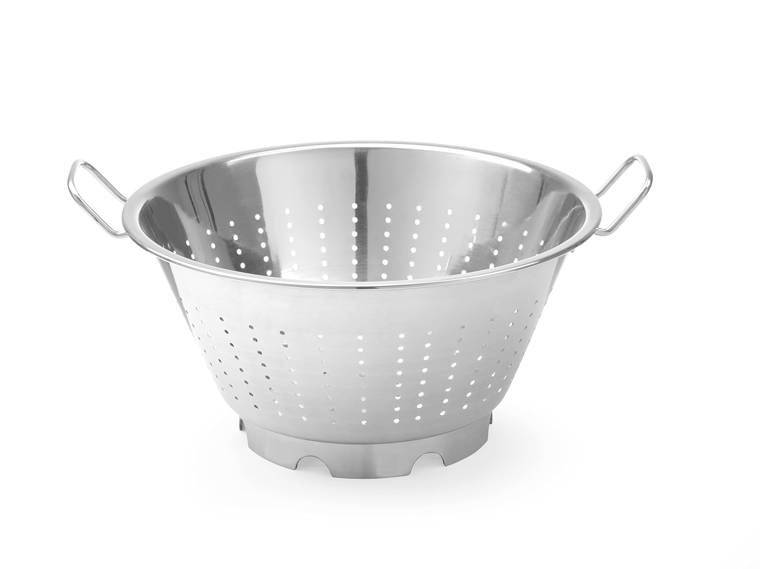 HENDI Escurridor de cocina, colador, para cocinar, lavar, pasta, fideos, espaguetis, frutas, verduras, ensaladas, redondo, perforado, con base y 2 asas, ø365x(H)185 mm, acero inoxidable