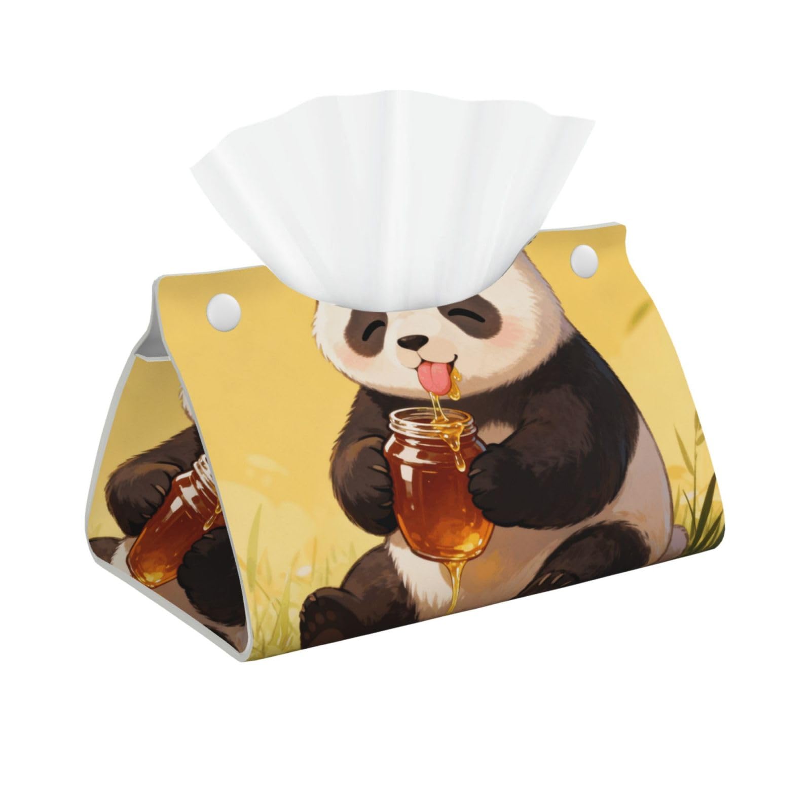 Panda Drink Honey Long Leather Tissue Box Cover-Waterproof PU Leather Tissue Holder for Bathroom, Decorative Rectangular Tissue Case