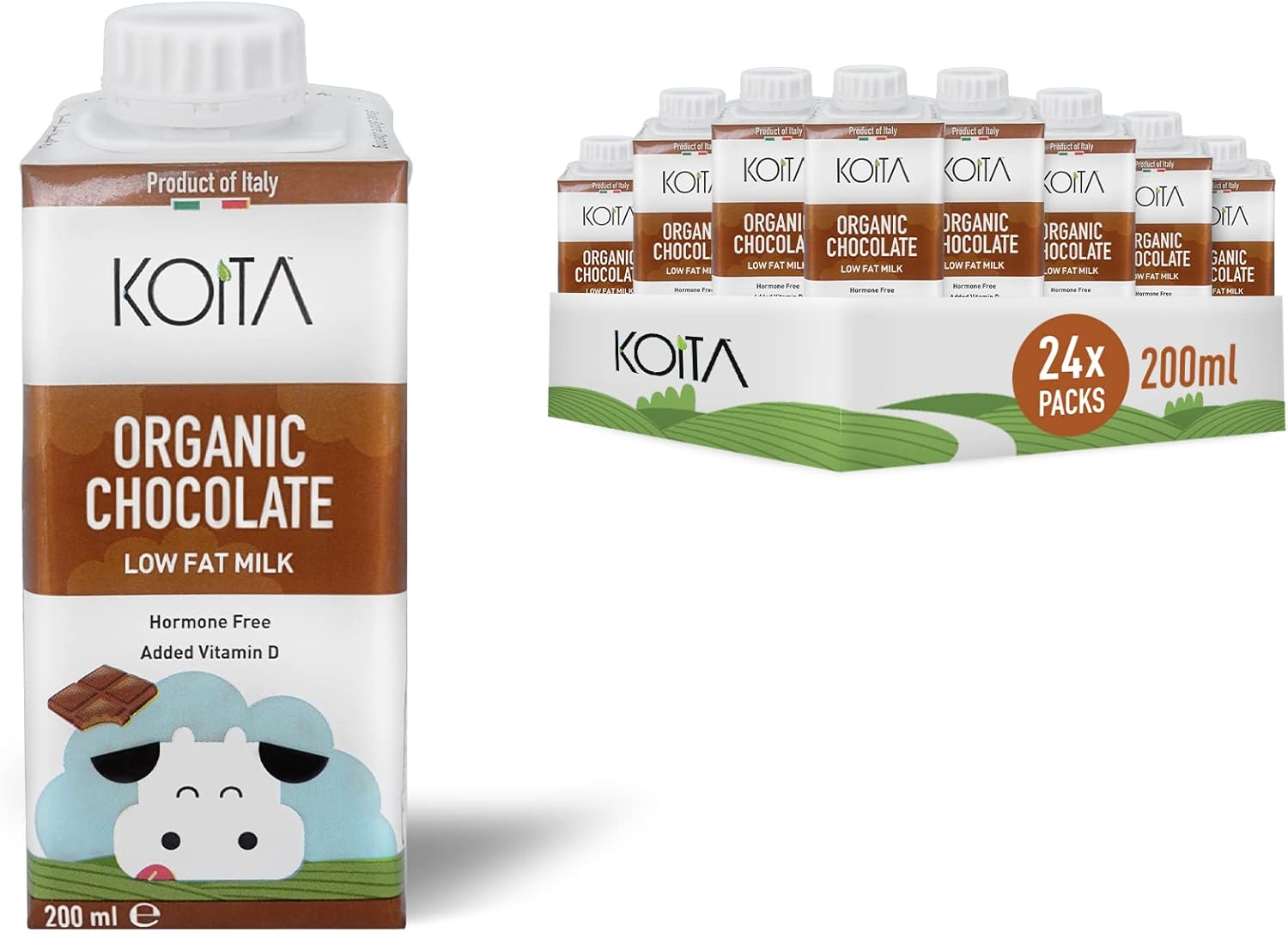 Koita Organic Chocolate Milk (200ml, 24Pack) Premium Italian Milk