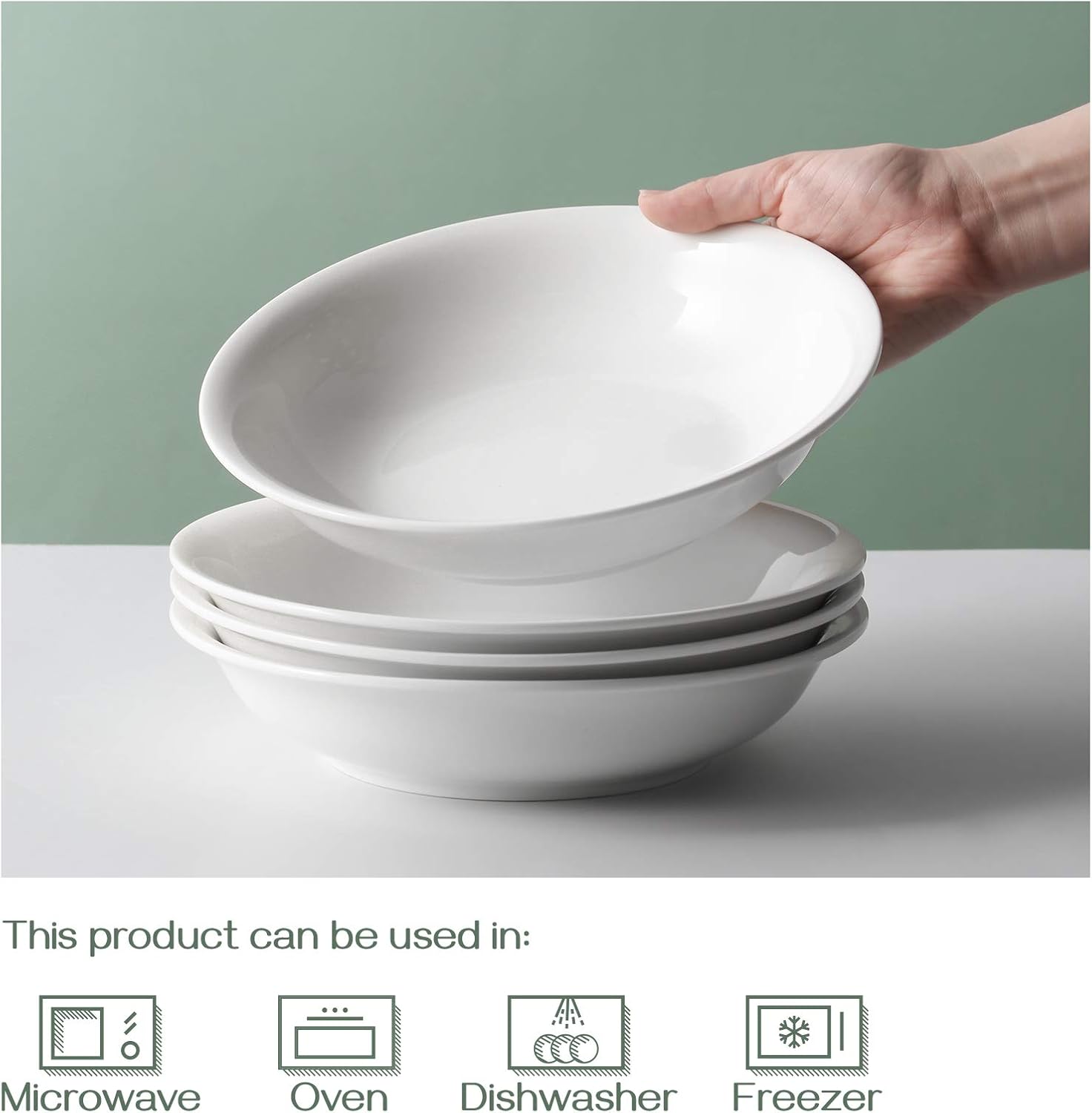 Exсluѕіvе Dіѕсоunt 🔥 DOWAN 9 Pasta Bowls for Kitchen, 40 oz Ceramic White Serving Bowl, Large Dinner Pasta Salad Bowl Set, Shallow Soup Bowls, Easy to Hold & Stackable, Microwave Dishwasher Safe, Set of 4