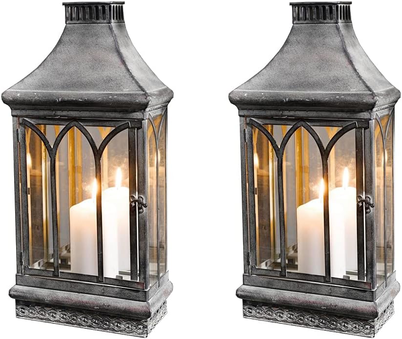 Set of 2 Large 18" Tall Wall Sconce Candle Holder Lantern Farmhouse Wall Dรฉcor | Wall Candle Sconce with Mirror Outdoor Indoor, Clear Glass