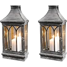 Set of 2 Large 18" Tall Wall Sconce Candle Holder Lantern Farmhouse Wall Decor | Wall Candle Sconce with Mirror Outdoor Indoor, Clear Glass