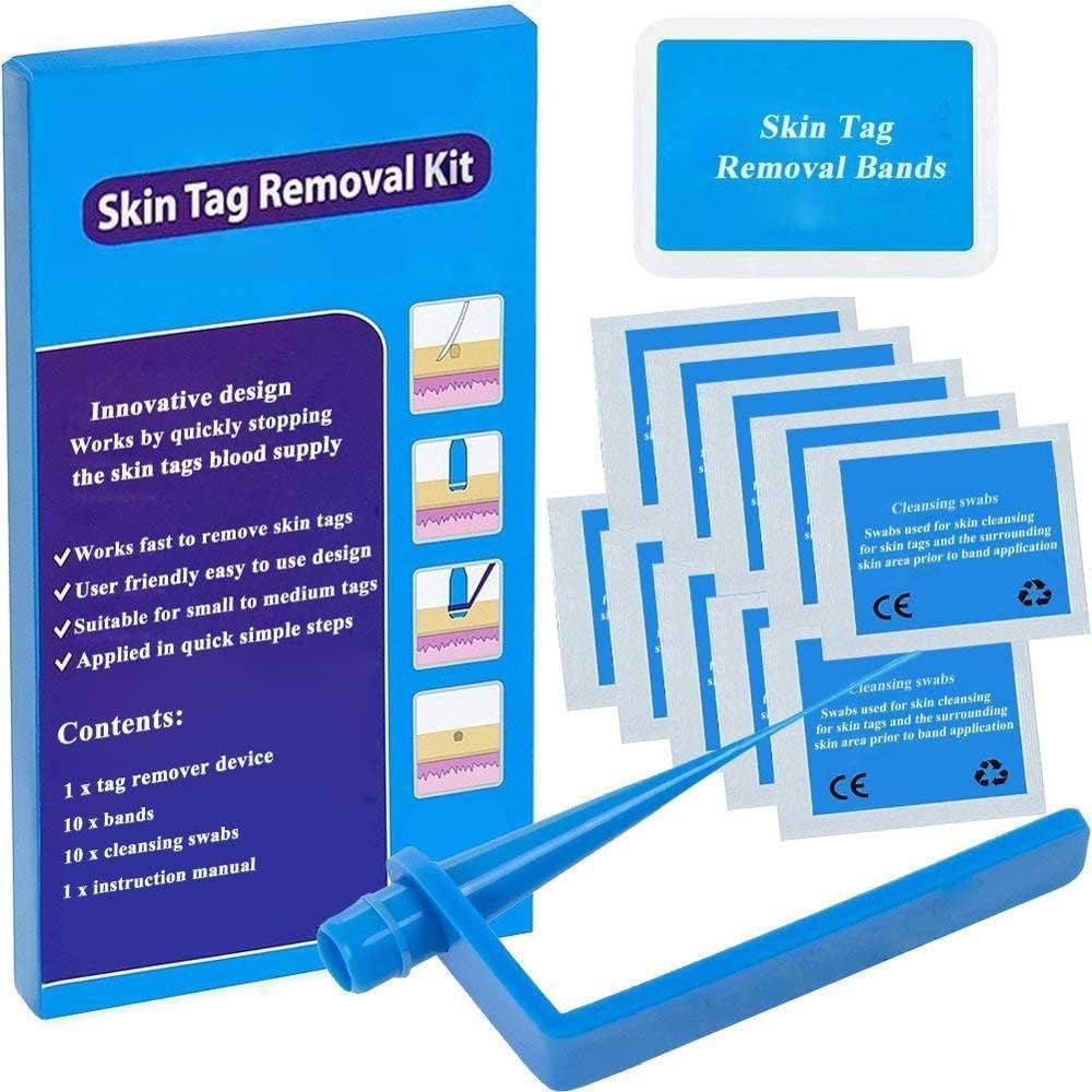Careflection Micro Band Non Toxic Face Care Mole Wart Tool For Small To Medium Blue Skin Tag Removal Kit With Cleansing Swabs Home Use Adult