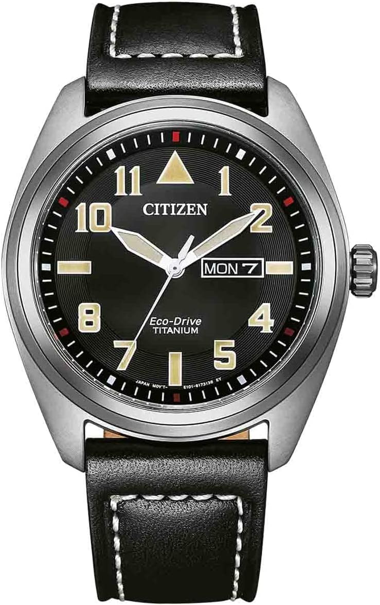 Men's Analogue Eco-Drive Watch with Leather Strap BM8560-29E, Black, Modern