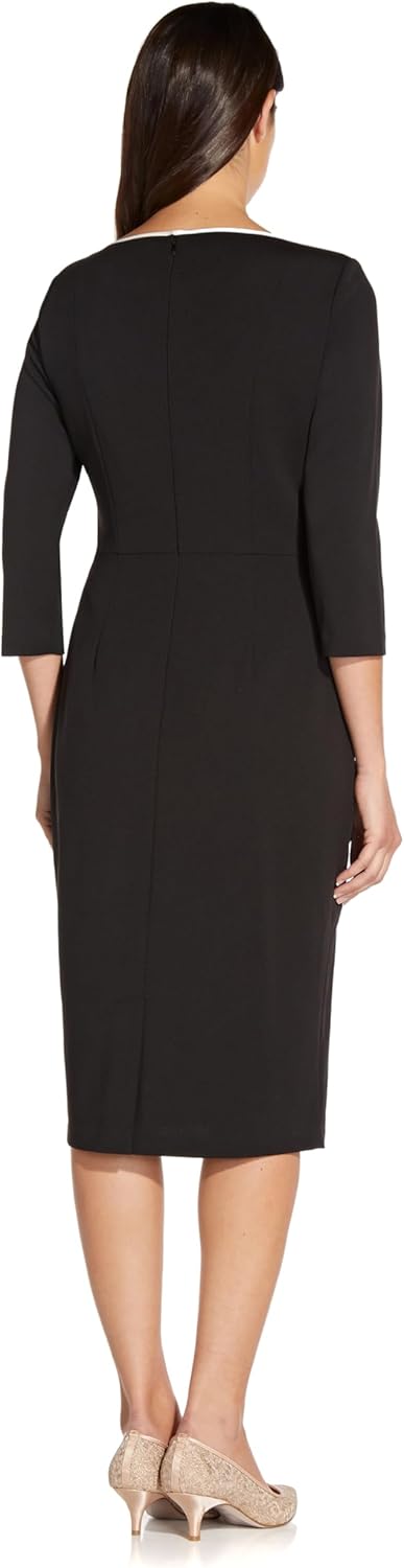 Adrianna Papell Tipped Crepe Tie Dress, Waterfall/Navy Sateen - Image 2