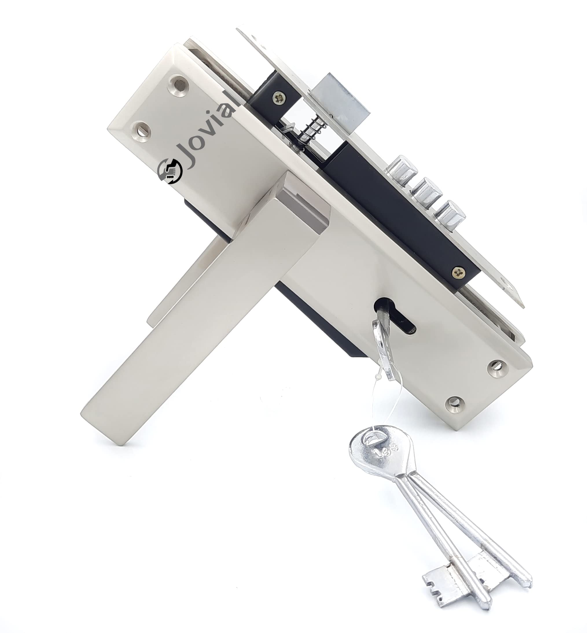 Jovial 8" Plate Mortise Door Lock Handle Set/Mortise Lock with Brass Lock Body and 60mm Brass Cylinder Set with 3 Brass Computerised Keys/Zinc Alloy Weather Proof (Silver Satin Finish, CY-58) (B09LZ2Y4MR) Amazon Price History, Amazon Price Tracker