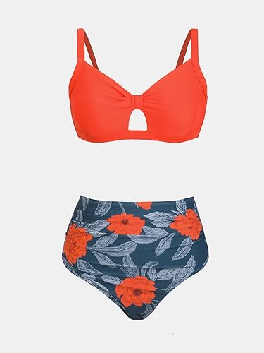 Miniatura 5 de CUPSHE Conjunto de bikini para mujer, traje de baño de dos piezas, cintura alta, recortado en la espalda, parte inferior fruncida