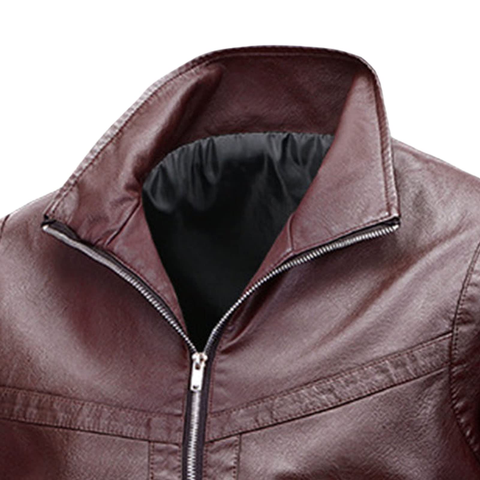 Maiyifu-GJ Men's Faux Leather Motorcycle Jacket Vintage Stand Collar Moto Jacket PU Lightweight Slim Fit Zip Up Biker Coat (Red Wine,5X-Large)