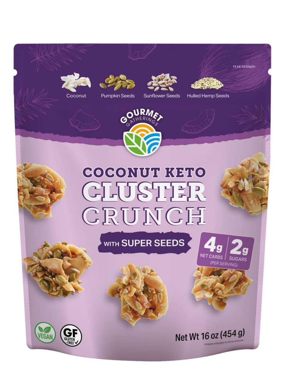Gourmet Gatherings Coconut KETO Cluster Crunch, sunflower, Pumpkin and Hulled Hemp seed, 16oz