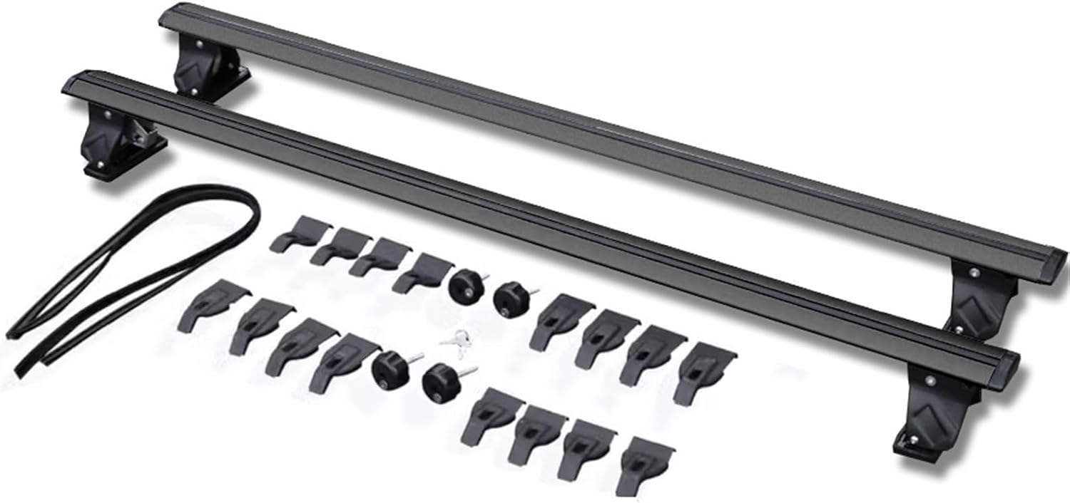 2PCS Lockable Roof Rail Rack Rooftop Luggage Sedan Crossbars Cross Bars Aluminum Alloy(Black)