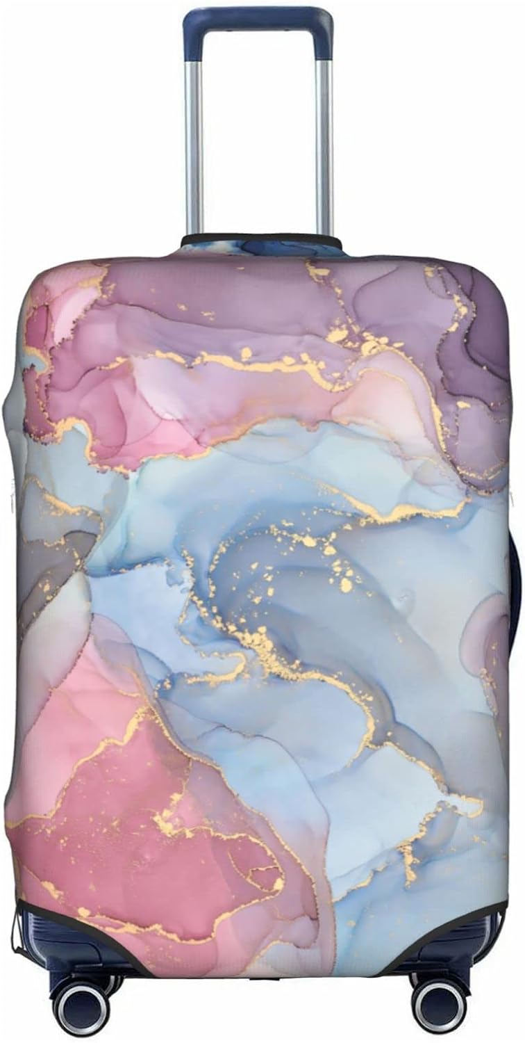 Pink Blue Marble Luggage Cover Elastic Washable Stretch