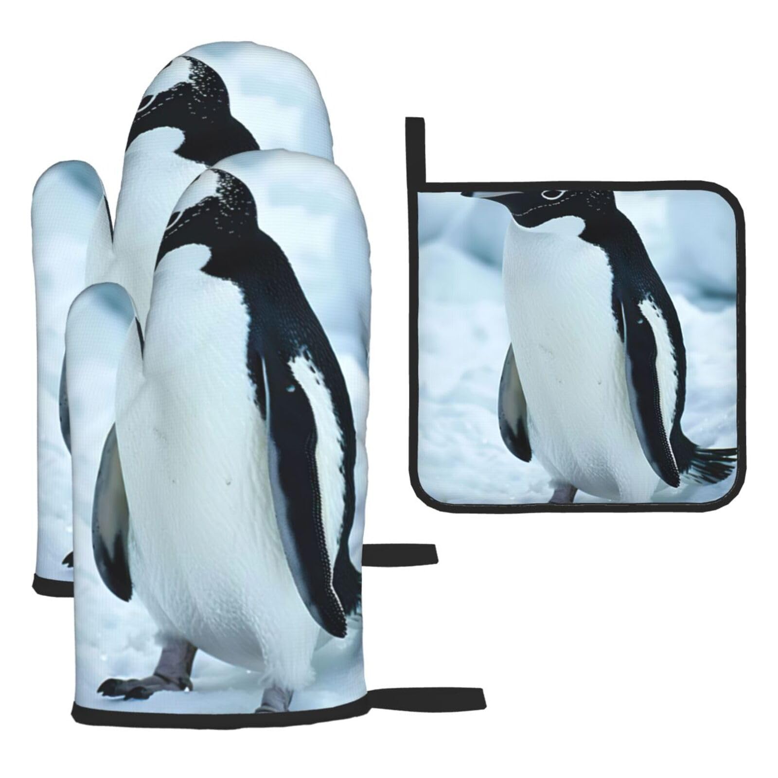 Penguin Print Oven Kitchen Gloves For Baking Outdoor Grilling Home Use Mitts Microwaving Bbq