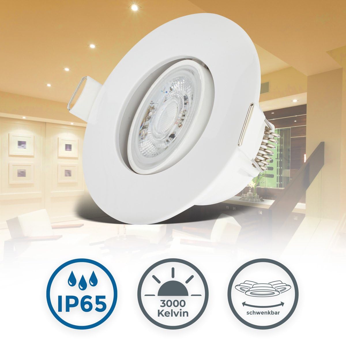 B.K.Licht - Set di 6 Faretto LED da Incasso 230V, Faretto LED Orientabili per il Bagno IP65, 9 x 4,2 cm (DxH), Bianco