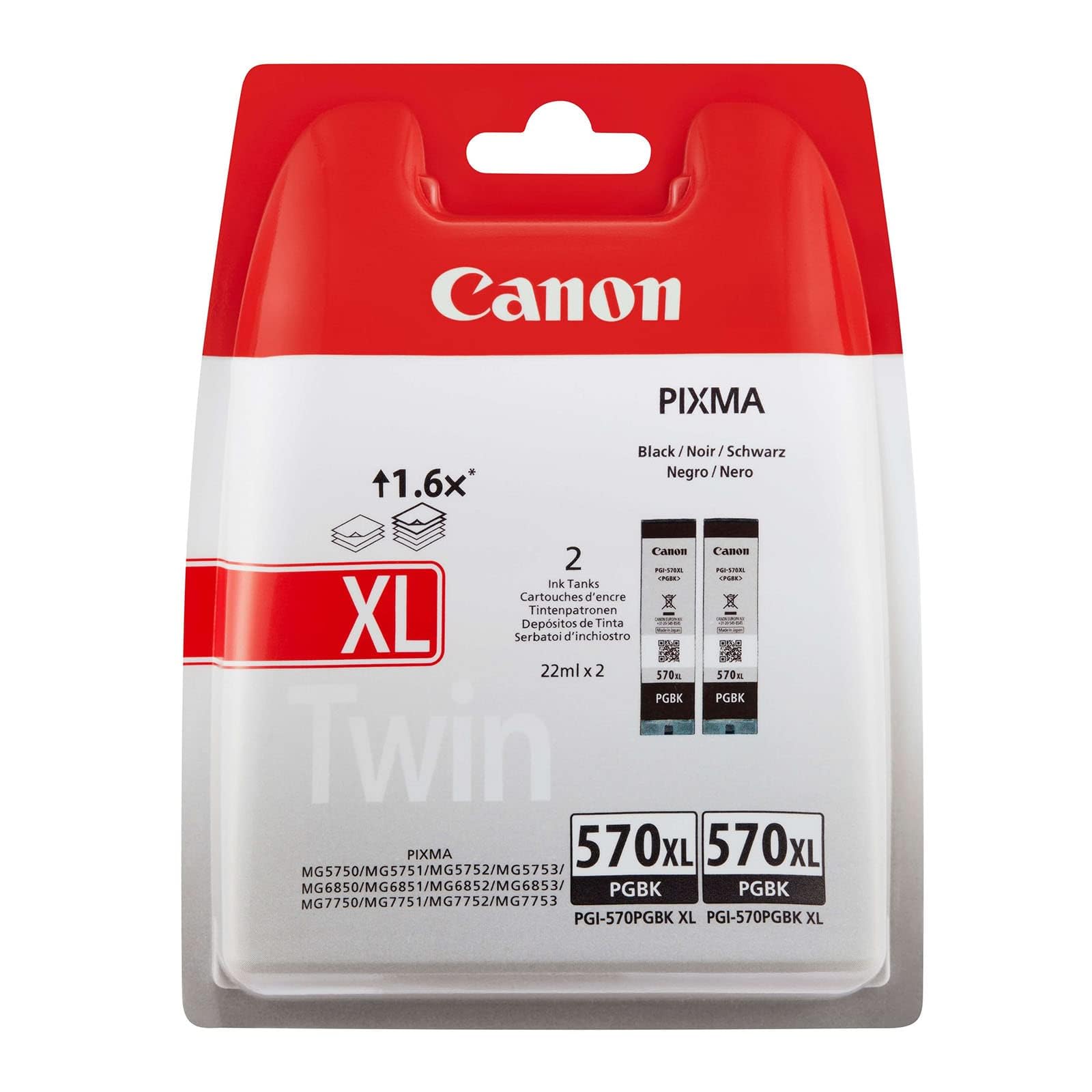 Canon PGI-570 XL TWIN Pack de 2 cartouches (2x Noir XL) Certifié Canon (Plastique Obsolète 2018 Sécurisé)