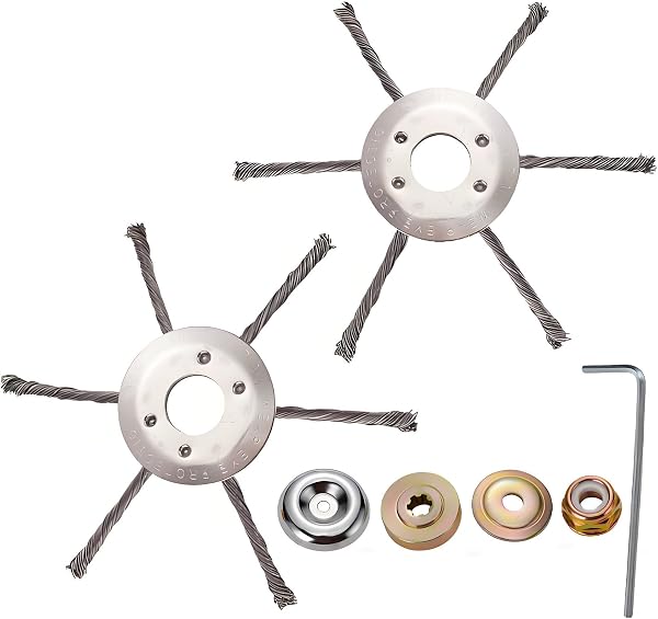 Tête de coupe fil d'acier noué 230 mm pour débroussailleuse, 6 fils, kit adaptateur 5 pièces