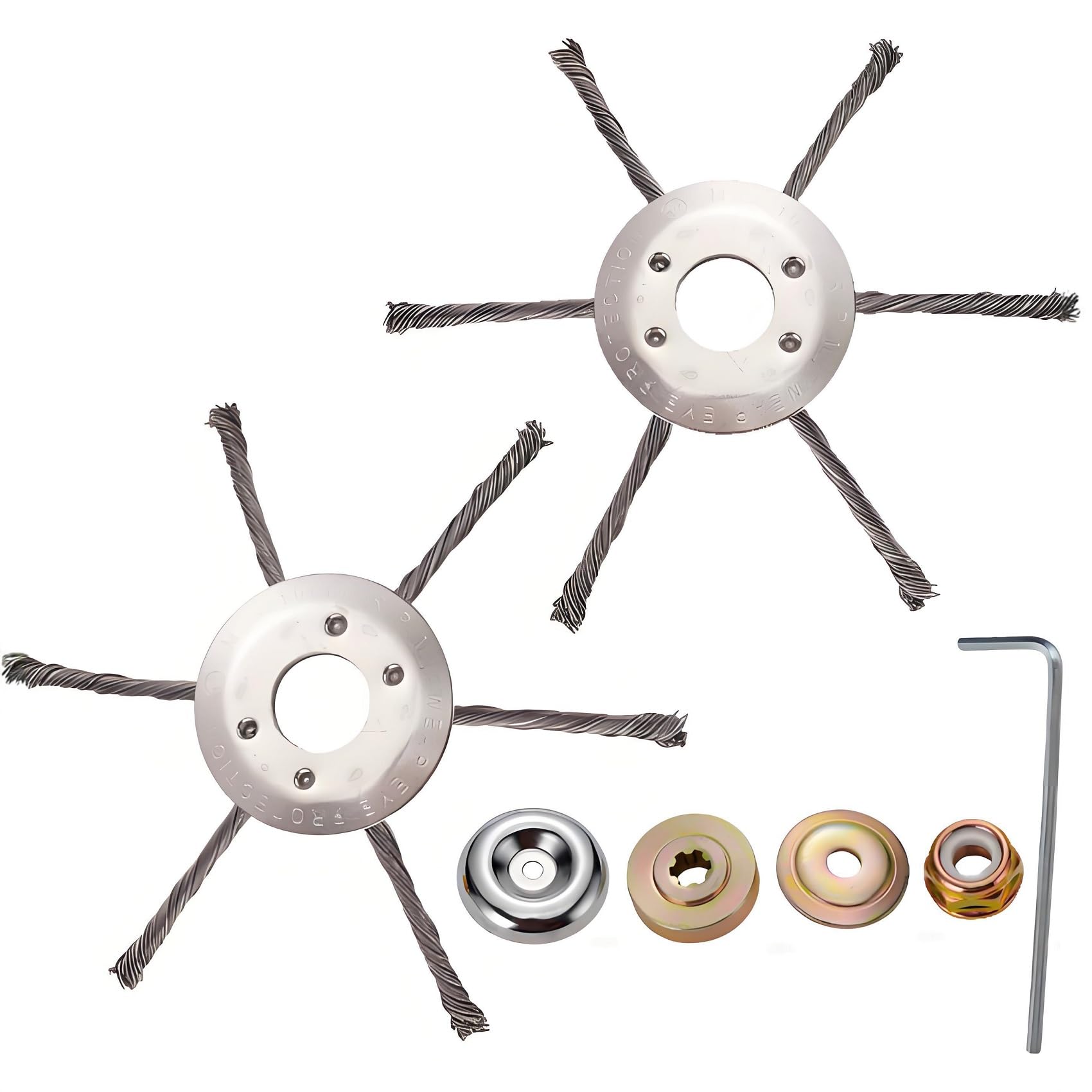 AGSYFFD 2 cabezales de desbrozadora de alambre de acero, 230 mm, cortador de cepillo universal con kit de 5 adaptadores para cortacésped de gasolina, diseño de alambre anudado duradero para ordenar