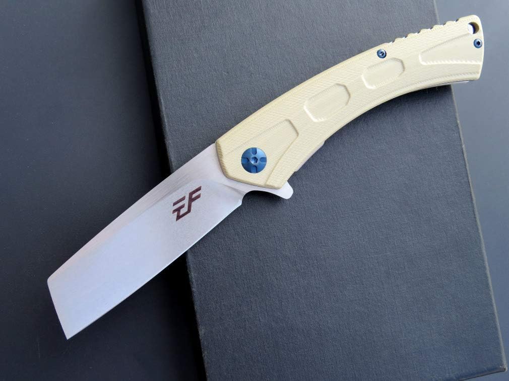 Eafengrow EF931 Pocket Knife D2 Steel Blade Outdoor Tool Knives G10 Handle Pocket Clip EDC Reliable Locking Knife Flipper Knife for Camping Survival and Outdoor (desert)