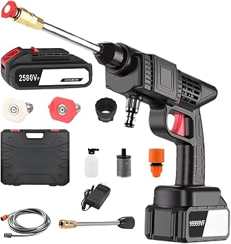 Portable Cordless Pressure Washer - Handheld High Pressure Washer - with Adjustable Spray Nozzle and Accessories for Car, Home, Garden, Outdoor Plants, Lawns
