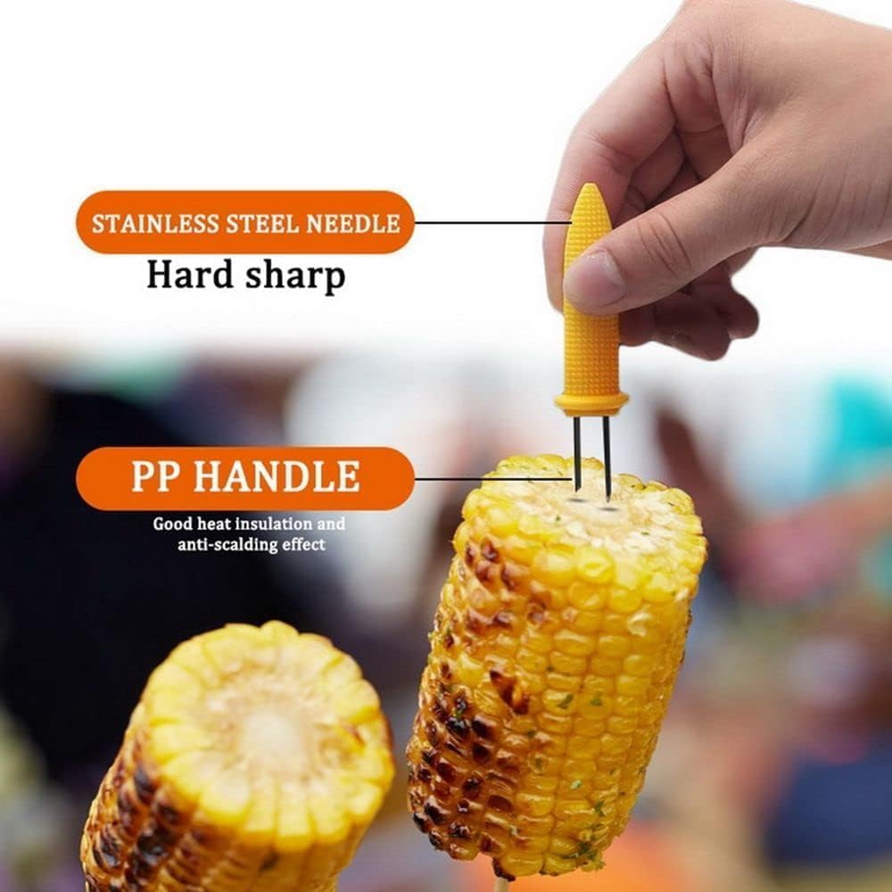 10Pcs Yellow Corn Holders, Stainless Steel Corn Cob Holders Corn On The Cob For Bbq Fork Skewers Home Cooking Parties Camping Outdoor Cooking Tools and Accessories, Barbecue Skewers