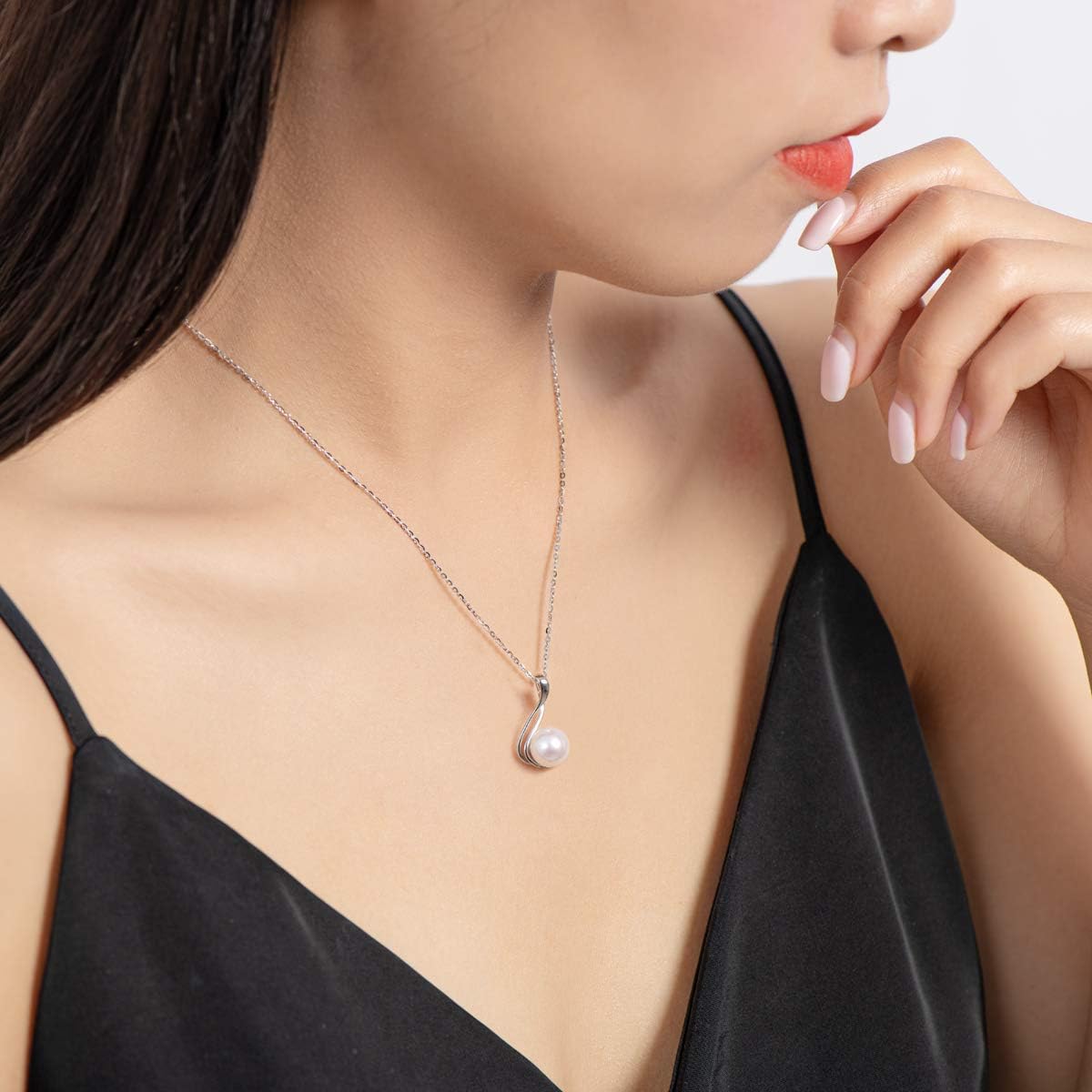 Sterling Silver Pearl Pendant Necklaces for Women, Freshwater Cultured Single White Pearl Drop Necklace Wedding Jewelry for Bride - Image 6