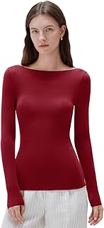 Cloud Cashmere Women Boat Neck Fitted Long Sleeve Shirt Basic Knit Tops