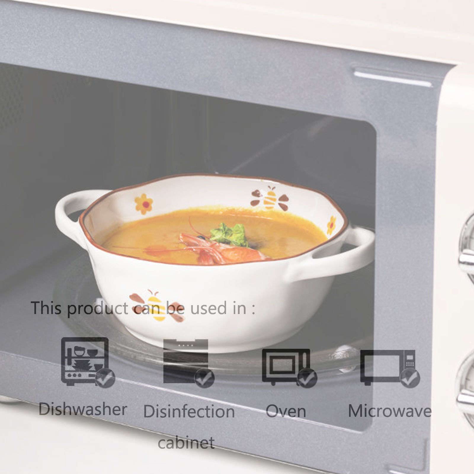 Vaisselle Bol à soupe ramen en céramique, tasse à soupe, bol en céramique, bol à ramen en céramique, grand bol à nouilles Udon, bol à soupe micro-ondes four Safe-bee -20x15x6.5cm,600ml(Color:Bee)