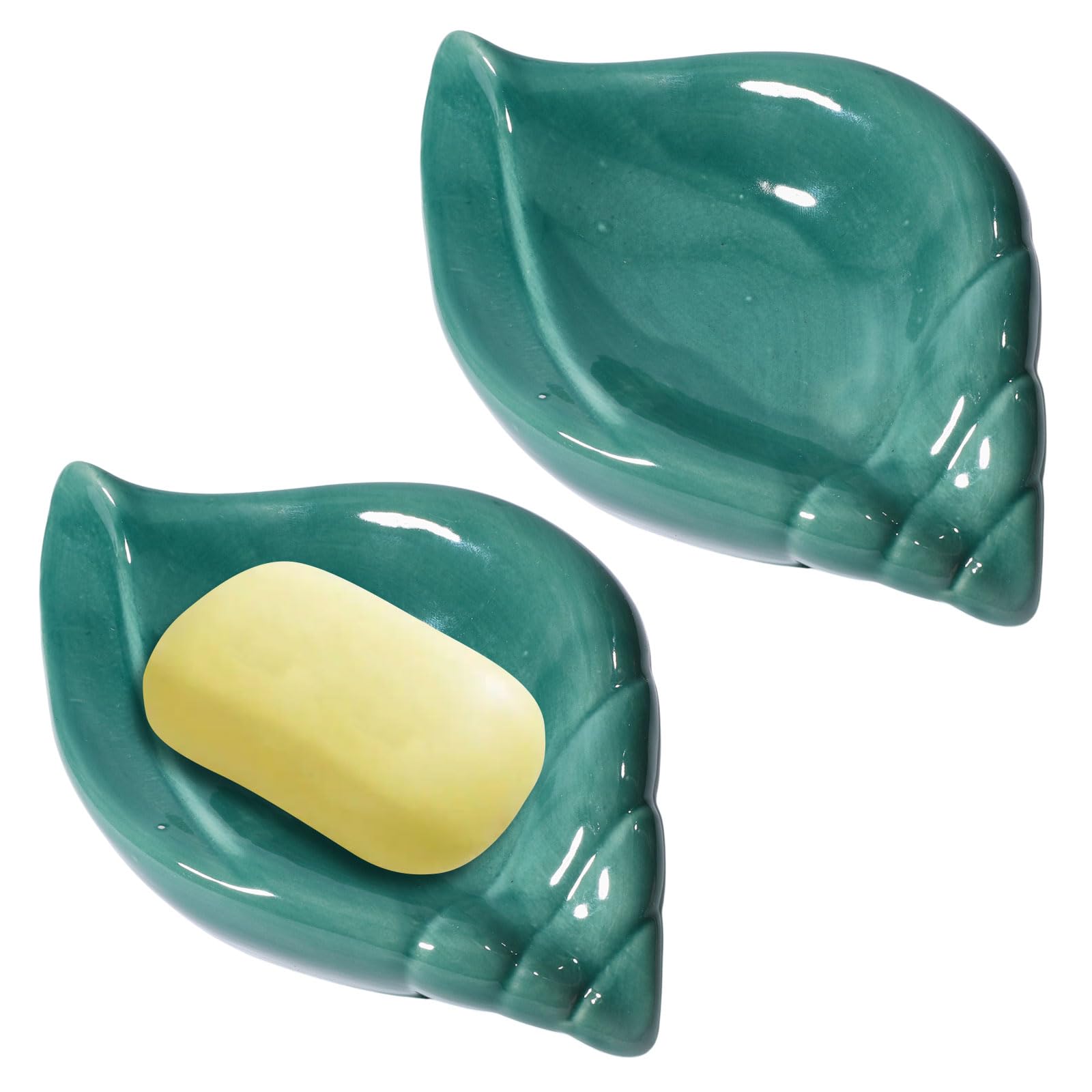 Porte savon céramique de luxe vert foncé forme conque avec égouttoir