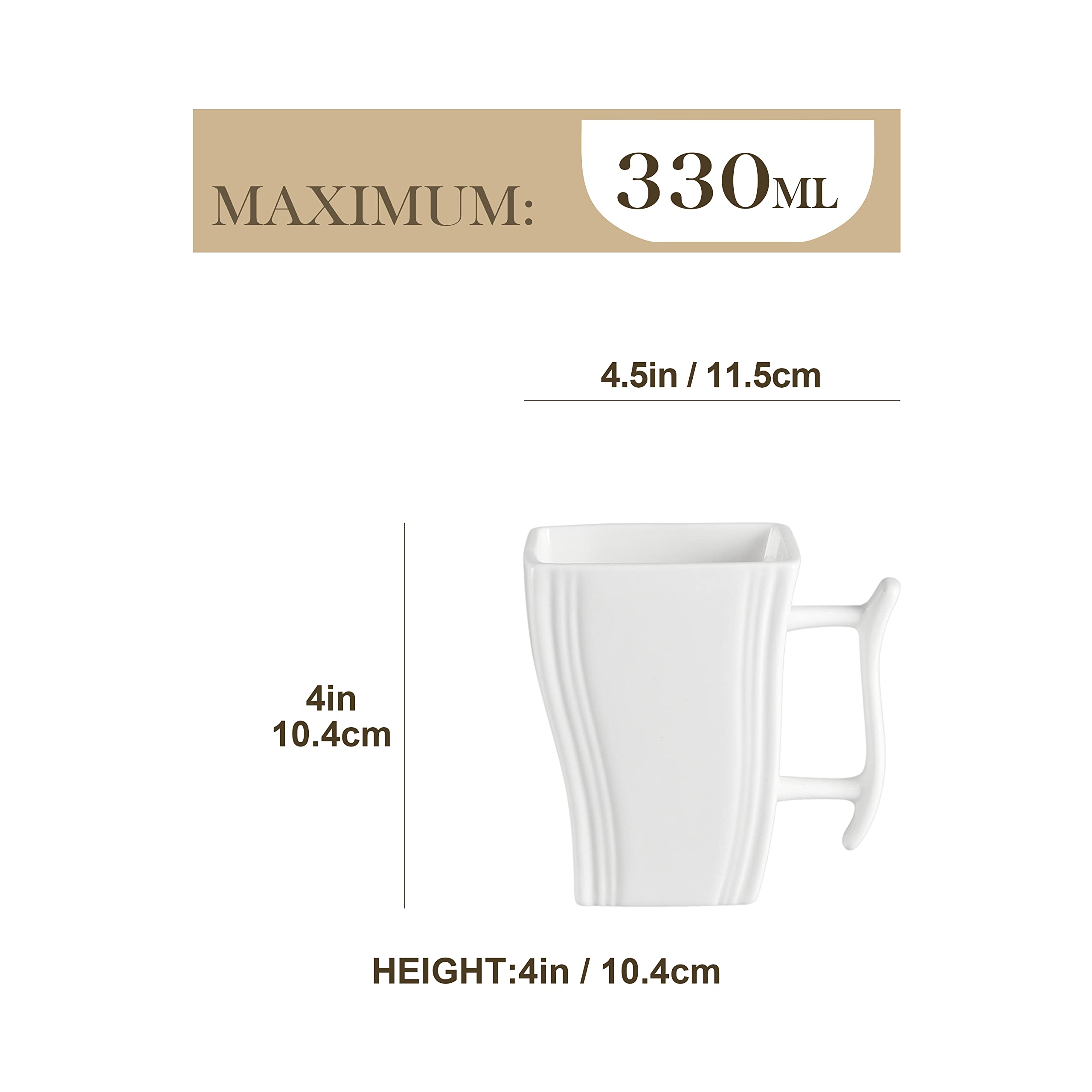 MALACASA, Flora Series Porcelain 6-Piece Coffee Cup Set Square 350 ml