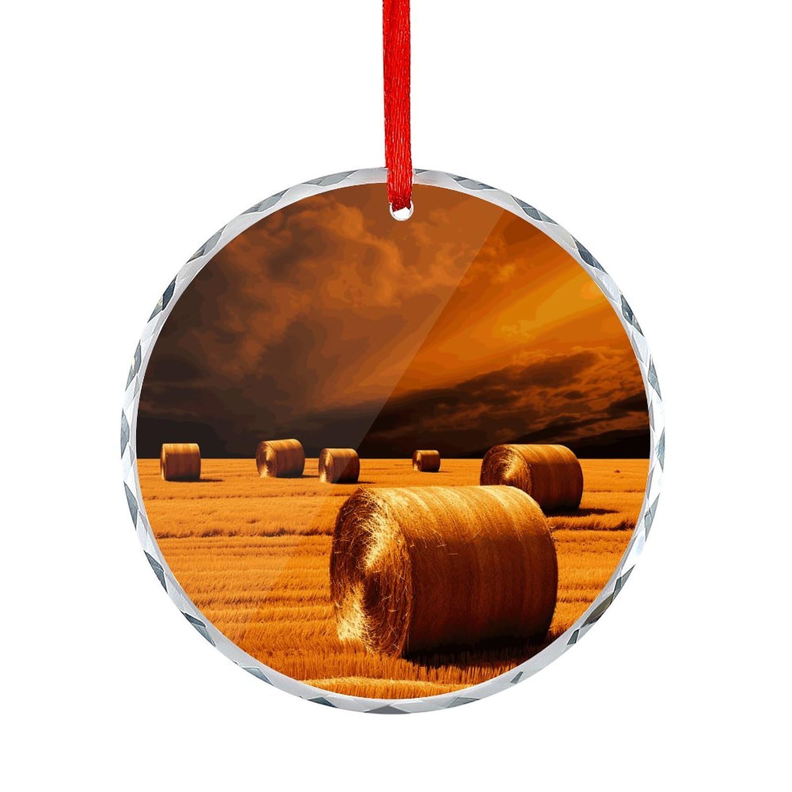 Btcowzrv Style Hay Bales Round Ornament Hanging Pendant Decor