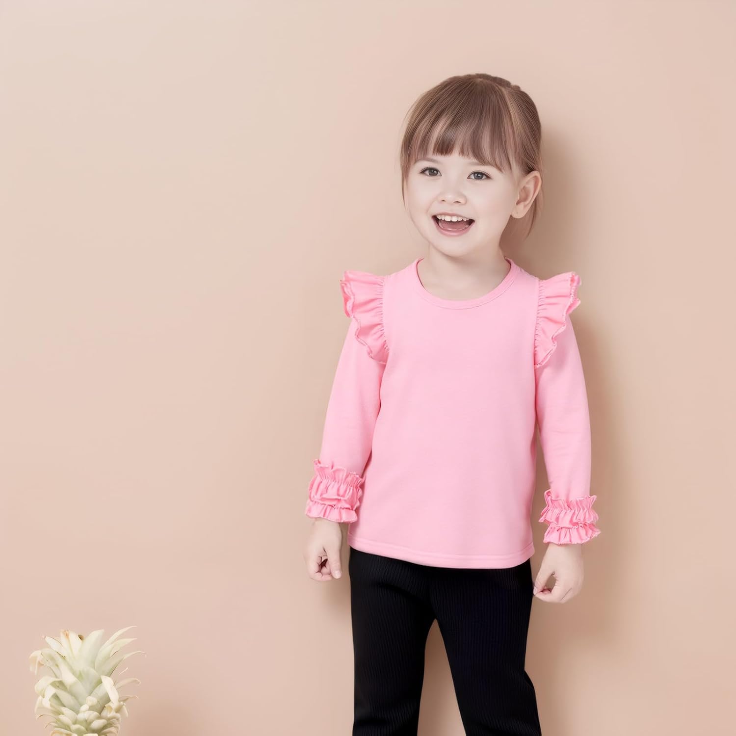 Toddler Girls Solid Color T-Shirt Kids Blouse Plain Ruffle Sleeve Top Baby Girl Cotton Casual Clothes - Image 2