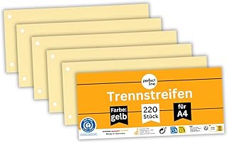perfect line - 220 separadores para carpetas A4, separadores de cartón reciclado, color amarillo, perforadas, fabricadas en Alemania, certificado Blauer Engel