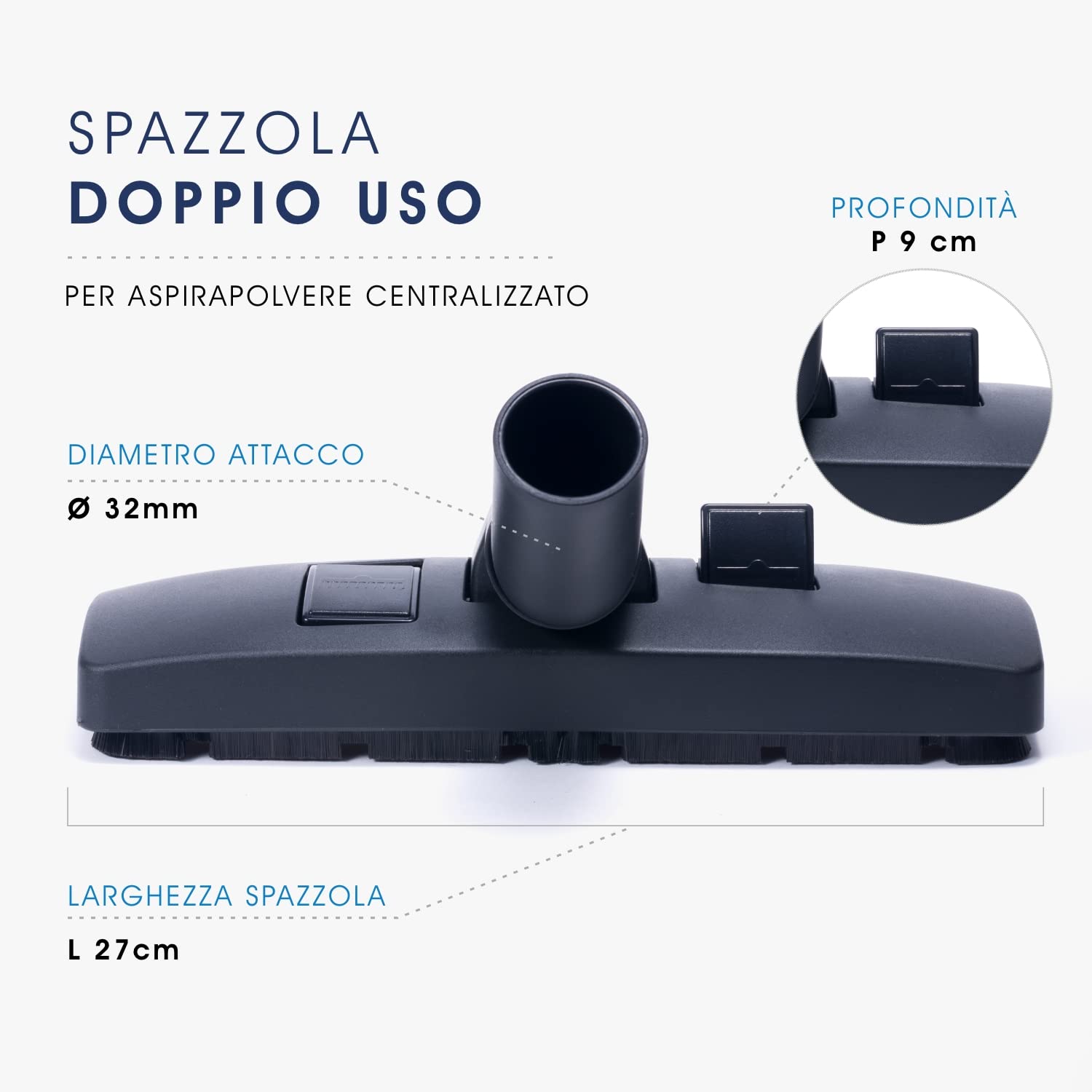 Spazzola Universale per Aspirapolvere Centralizzato - Compatibile con Aertecnica Tubò, Sistem Air, GDA General D'Aspirazione, Airblu, Disan, Duovac, Enke, Vacuflo - per Pavimenti, Tappeti e Moquette